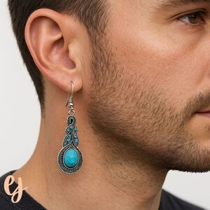 The Mavi Turquoise Blue Drop Earrings in Silver Tone